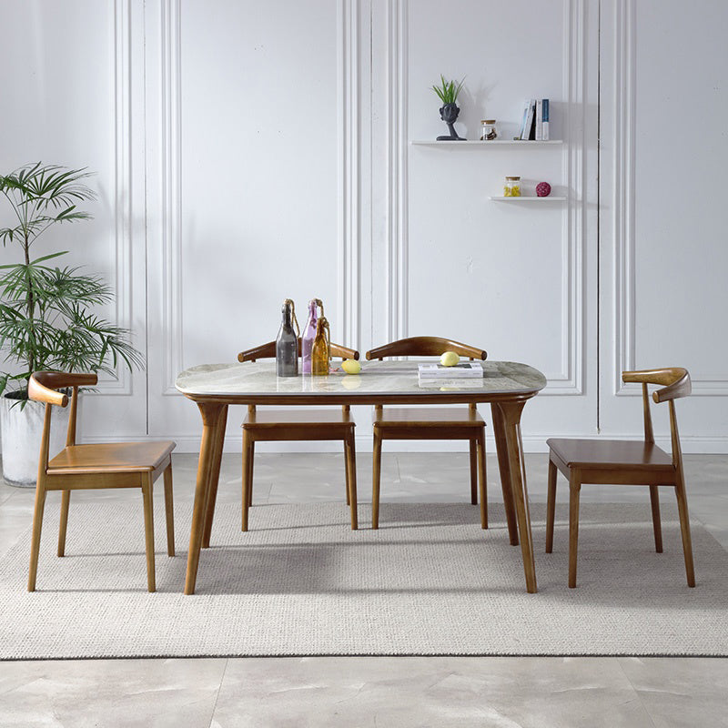 Mid-Century Modern Rectangle Table Sintered Stone Table with 4 Legs Wood Base Clearhalo ' dining_table' 'Dining Tables & Seating' 'Dining Tables' 'furn' 'furn_dining_table' 'Furniture' 'furniture_dining_table' 'Kitchen & Dining Furniture' 'kitchen&dining_furn' 'kitchen' 'kitchen_dining_table' 4133467