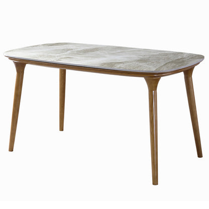 Mid-Century Modern Rectangle Table Sintered Stone Table with 4 Legs Wood Base Without Chairs Clearhalo ' dining_table' 'Dining Tables & Seating' 'Dining Tables' 'furn' 'furn_dining_table' 'Furniture' 'furniture_dining_table' 'Kitchen & Dining Furniture' 'kitchen&dining_furn' 'kitchen' 'kitchen_dining_table' 4133469
