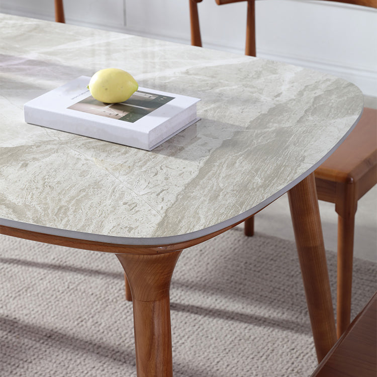 Mid-Century Modern Rectangle Table Sintered Stone Table with 4 Legs Wood Base Clearhalo ' dining_table' 'Dining Tables & Seating' 'Dining Tables' 'furn' 'furn_dining_table' 'Furniture' 'furniture_dining_table' 'Kitchen & Dining Furniture' 'kitchen&dining_furn' 'kitchen' 'kitchen_dining_table' 4133470