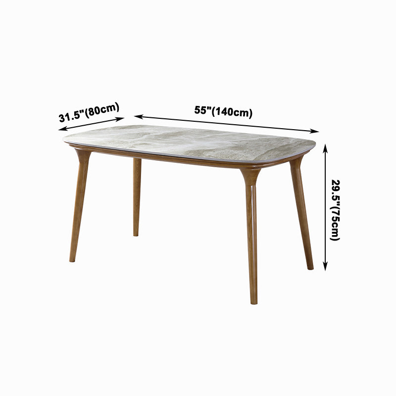 Mid-Century Modern Rectangle Table Sintered Stone Table with 4 Legs Wood Base Clearhalo ' dining_table' 'Dining Tables & Seating' 'Dining Tables' 'furn' 'furn_dining_table' 'Furniture' 'furniture_dining_table' 'Kitchen & Dining Furniture' 'kitchen&dining_furn' 'kitchen' 'kitchen_dining_table' 4133473