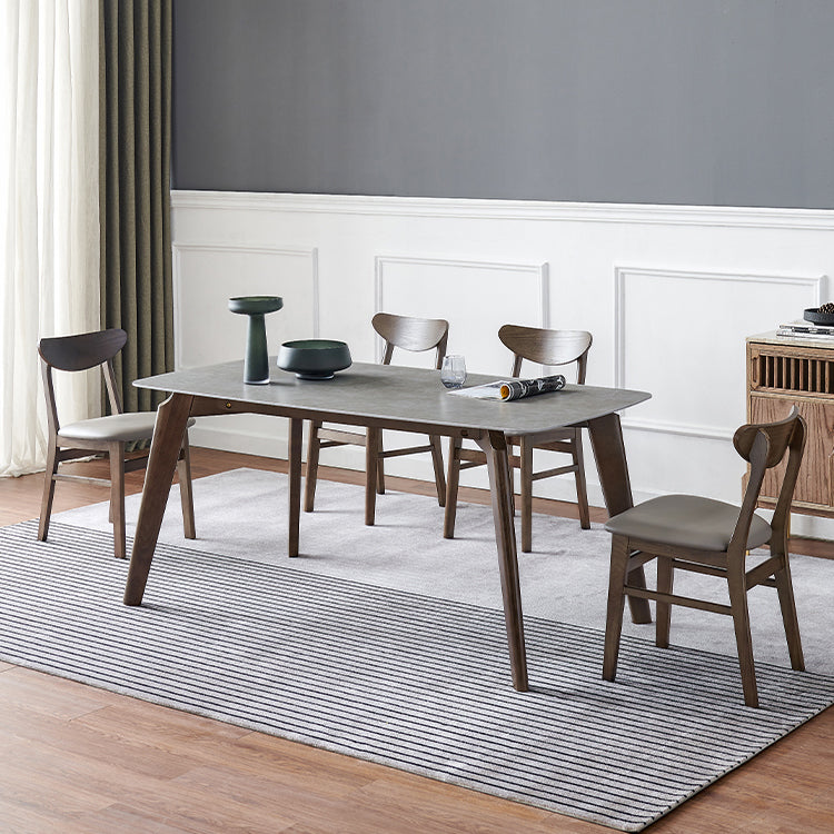 Mid-Century Modern Rectangle Table Grey Sintered Stone Table with 4 Ash Solid Wood Legs Clearhalo ' dining_table' 'Dining Tables & Seating' 'Dining Tables' 'furn' 'furn_dining_table' 'Furniture' 'furniture_dining_table' 'Kitchen & Dining Furniture' 'kitchen&dining_furn' 'kitchen' 'kitchen_dining_table' 4133612