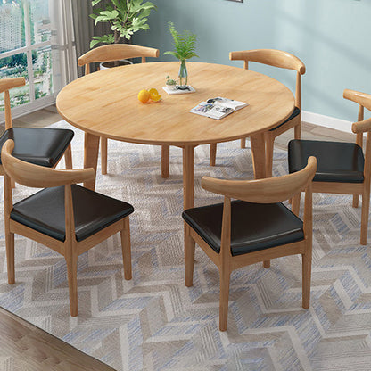 Round 4 Legs Minimalist Table Wood Color Fixed Table with Rubberwood Solid Wood Natural Without Chairs Clearhalo ' dining_table' 'Dining Tables & Seating' 'Dining Tables' 'furn' 'furn_dining_table' 'Furniture' 'furniture_dining_table' 'Kitchen & Dining Furniture' 'kitchen&dining_furn' 'kitchen' 'kitchen_dining_table' 4133623