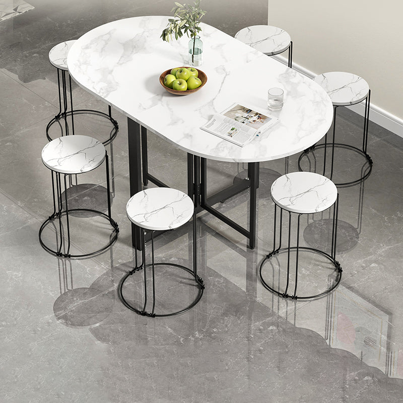 Modern Style Dining Table White Oval Drop-Leaf Dining Table for Home Use Clearhalo ' dining_table' 'Dining Tables & Seating' 'Dining Tables' 'Furniture' 'furniture_dining_table' 'Kitchen & Dining Furniture' 'kitchen&dining_furn' 'kitchen' 'kitchen_dining_table' 4133637