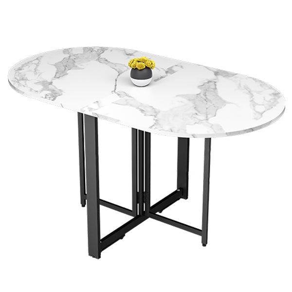 Modern Style Dining Table White Oval Drop-Leaf Dining Table for Home Use Clearhalo ' dining_table' 'Dining Tables & Seating' 'Dining Tables' 'Furniture' 'furniture_dining_table' 'Kitchen & Dining Furniture' 'kitchen&dining_furn' 'kitchen' 'kitchen_dining_table' 4133641