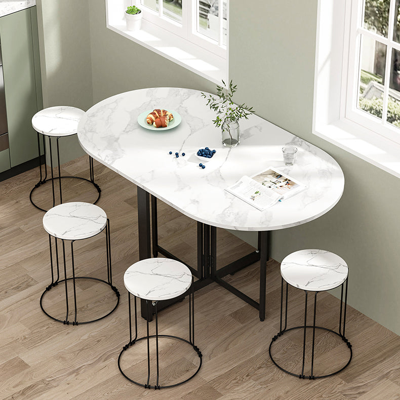 Modern Style Dining Table White Oval Drop-Leaf Dining Table for Home Use Clearhalo ' dining_table' 'Dining Tables & Seating' 'Dining Tables' 'Furniture' 'furniture_dining_table' 'Kitchen & Dining Furniture' 'kitchen&dining_furn' 'kitchen' 'kitchen_dining_table' 4133648