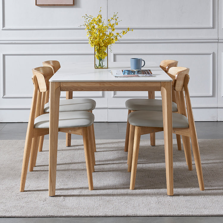 Mid-Century Modern Rectangle Table White Sintered Stone Table with 4 Ash Solid Wood Legs Clearhalo ' dining_table' 'Dining Tables & Seating' 'Dining Tables' 'furn' 'furn_dining_table' 'Furniture' 'furniture_dining_table' 'Kitchen & Dining Furniture' 'kitchen&dining_furn' 'kitchen' 'kitchen_dining_table' 4133655