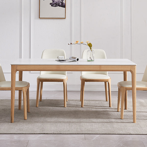 Mid-Century Modern Rectangle Table White Sintered Stone Table with 4 Ash Solid Wood Legs Clearhalo ' dining_table' 'Dining Tables & Seating' 'Dining Tables' 'furn' 'furn_dining_table' 'Furniture' 'furniture_dining_table' 'Kitchen & Dining Furniture' 'kitchen&dining_furn' 'kitchen' 'kitchen_dining_table' 4133657
