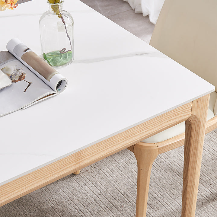 Mid-Century Modern Rectangle Table White Sintered Stone Table with 4 Ash Solid Wood Legs Clearhalo ' dining_table' 'Dining Tables & Seating' 'Dining Tables' 'furn' 'furn_dining_table' 'Furniture' 'furniture_dining_table' 'Kitchen & Dining Furniture' 'kitchen&dining_furn' 'kitchen' 'kitchen_dining_table' 4133659