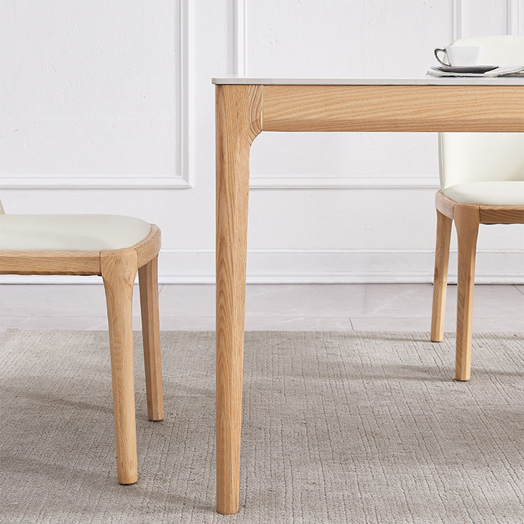 Mid-Century Modern Rectangle Table White Sintered Stone Table with 4 Ash Solid Wood Legs Clearhalo ' dining_table' 'Dining Tables & Seating' 'Dining Tables' 'furn' 'furn_dining_table' 'Furniture' 'furniture_dining_table' 'Kitchen & Dining Furniture' 'kitchen&dining_furn' 'kitchen' 'kitchen_dining_table' 4133661