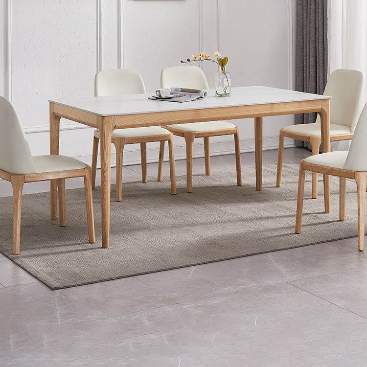 Mid-Century Modern Rectangle Table White Sintered Stone Table with 4 Ash Solid Wood Legs Clearhalo ' dining_table' 'Dining Tables & Seating' 'Dining Tables' 'furn' 'furn_dining_table' 'Furniture' 'furniture_dining_table' 'Kitchen & Dining Furniture' 'kitchen&dining_furn' 'kitchen' 'kitchen_dining_table' 4133662