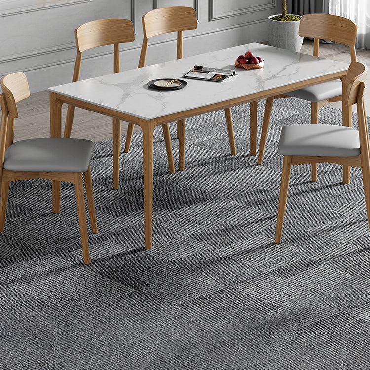 Mid-Century Modern Rectangle Table White Sintered Stone Table with 4 Ash Solid Wood Legs Clearhalo ' dining_table' 'Dining Tables & Seating' 'Dining Tables' 'furn' 'furn_dining_table' 'Furniture' 'furniture_dining_table' 'Kitchen & Dining Furniture' 'kitchen&dining_furn' 'kitchen' 'kitchen_dining_table' 4133663