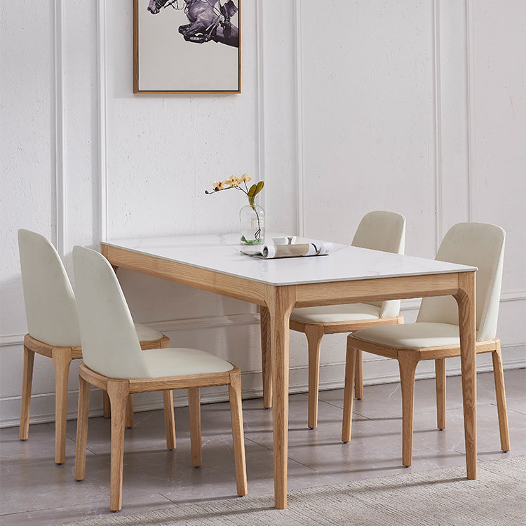 Mid-Century Modern Rectangle Table White Sintered Stone Table with 4 Ash Solid Wood Legs Clearhalo ' dining_table' 'Dining Tables & Seating' 'Dining Tables' 'furn' 'furn_dining_table' 'Furniture' 'furniture_dining_table' 'Kitchen & Dining Furniture' 'kitchen&dining_furn' 'kitchen' 'kitchen_dining_table' 4133665