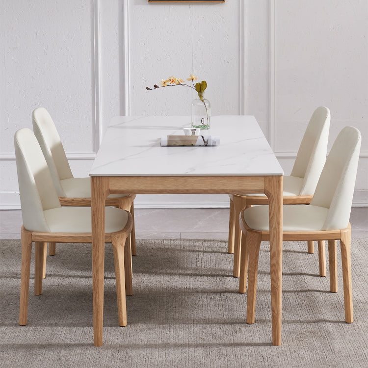 Mid-Century Modern Rectangle Table White Sintered Stone Table with 4 Ash Solid Wood Legs Clearhalo ' dining_table' 'Dining Tables & Seating' 'Dining Tables' 'furn' 'furn_dining_table' 'Furniture' 'furniture_dining_table' 'Kitchen & Dining Furniture' 'kitchen&dining_furn' 'kitchen' 'kitchen_dining_table' 4133666