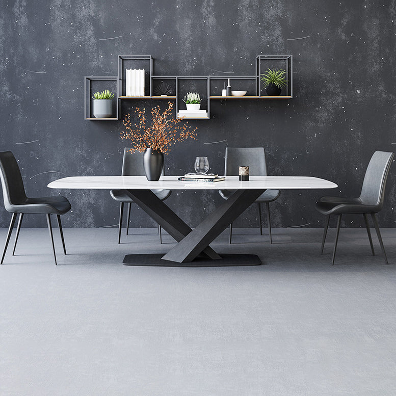 Rectangle Dining Site Table Contemporary Stone Dining Room Collection with Pedestal Clearhalo ' dining_table' 'Dining Tables & Seating' 'Dining Tables' 'furn' 'furn_dining_table' 'Furniture' 'furniture_dining_table' 'Kitchen & Dining Furniture' 'kitchen&dining_furn' 'kitchen' 'kitchen_dining_table' 4133673