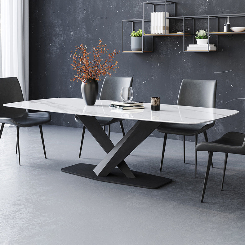 Rectangle Dining Site Table Contemporary Stone Dining Room Collection with Pedestal Clearhalo ' dining_table' 'Dining Tables & Seating' 'Dining Tables' 'furn' 'furn_dining_table' 'Furniture' 'furniture_dining_table' 'Kitchen & Dining Furniture' 'kitchen&dining_furn' 'kitchen' 'kitchen_dining_table' 4133679