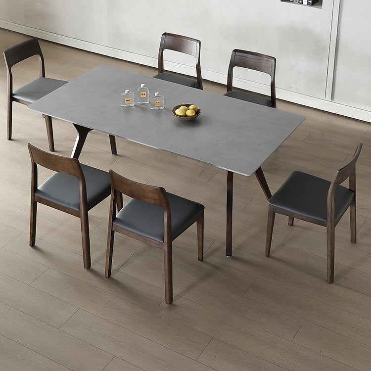 Mid-Century Modern Rectangle Dining Table Grey Sintered Stone Table Clearhalo ' dining_table' 'Dining Tables & Seating' 'Dining Tables' 'furn' 'furn_dining_table' 'Furniture' 'furniture_dining_table' 'Kitchen & Dining Furniture' 'kitchen&dining_furn' 'kitchen' 'kitchen_dining_table' 4133709