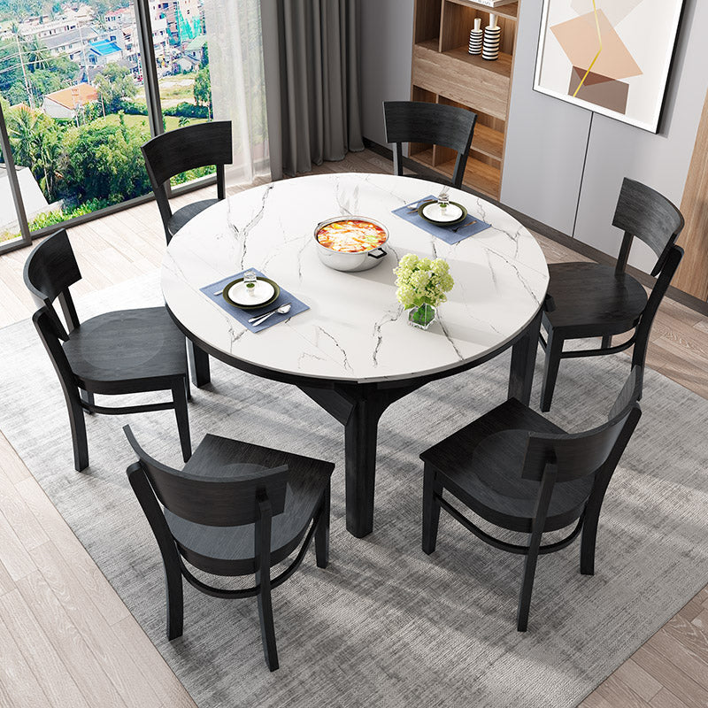 Round Contemporary Dining Table Sintered Stone Table with 4 Black Ash Solid Wood Legs Clearhalo ' dining_table' 'Dining Tables & Seating' 'Dining Tables' 'furn' 'furn_dining_table' 'Furniture' 'furniture_dining_table' 'Kitchen & Dining Furniture' 'kitchen&dining_furn' 'kitchen' 'kitchen_dining_table' 4133764