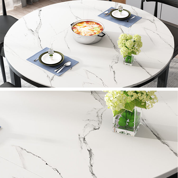 Round Contemporary Dining Table Sintered Stone Table with 4 Black Ash Solid Wood Legs Clearhalo ' dining_table' 'Dining Tables & Seating' 'Dining Tables' 'furn' 'furn_dining_table' 'Furniture' 'furniture_dining_table' 'Kitchen & Dining Furniture' 'kitchen&dining_furn' 'kitchen' 'kitchen_dining_table' 4133767