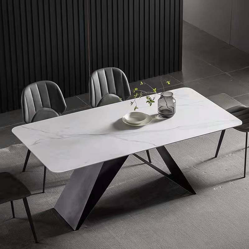 Contemporary Rectangle Dining Table Double Pedestal Furniture for Dining Room White Without Chairs Clearhalo ' dining_table' 'Dining Tables & Seating' 'Dining Tables' 'furn' 'furn_dining_table' 'Furniture' 'furniture_dining_table' 'Kitchen & Dining Furniture' 'kitchen&dining_furn' 'kitchen' 'kitchen_dining_table' 4133798