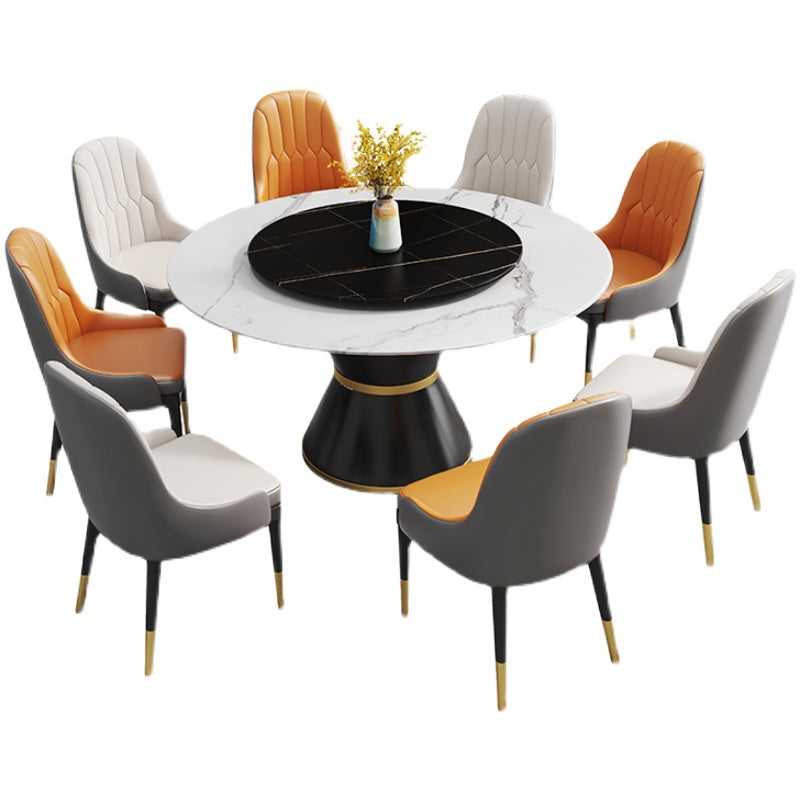 Glam Sintered Stone Top Table Round Kitchen Dining Table with Pedestal Base White Without Chairs Clearhalo ' dining_table' 'Dining Tables & Seating' 'Dining Tables' 'furn' 'furn_dining_table' 'Furniture' 'furniture_dining_table' 'Kitchen & Dining Furniture' 'kitchen&dining_furn' 'kitchen' 'kitchen_dining_table' 4133816