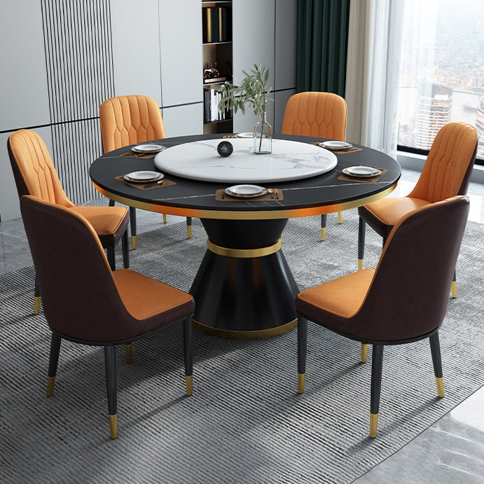 Glam Sintered Stone Top Table Round Kitchen Dining Table with Pedestal Base Clearhalo ' dining_table' 'Dining Tables & Seating' 'Dining Tables' 'furn' 'furn_dining_table' 'Furniture' 'furniture_dining_table' 'Kitchen & Dining Furniture' 'kitchen&dining_furn' 'kitchen' 'kitchen_dining_table' 4133818