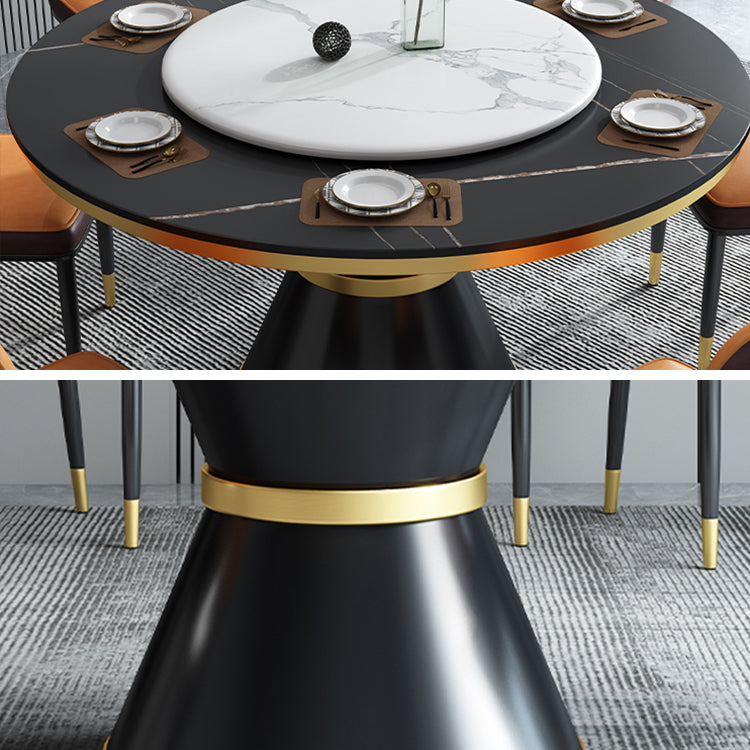 Glam Sintered Stone Top Table Round Kitchen Dining Table with Pedestal Base Clearhalo ' dining_table' 'Dining Tables & Seating' 'Dining Tables' 'furn' 'furn_dining_table' 'Furniture' 'furniture_dining_table' 'Kitchen & Dining Furniture' 'kitchen&dining_furn' 'kitchen' 'kitchen_dining_table' 4133819