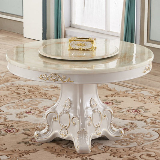 Solid Wood Victorian Round Table White Marble Top Table with Pedestal