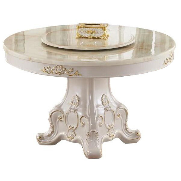 Solid Wood Victorian Round Table White Marble Top Table with Pedestal Lazy Susan Without Chairs Clearhalo ' dining_table' 'Dining Tables & Seating' 'Dining Tables' 'furn' 'furn_dining_table' 'Furniture' 'furniture_dining_table' 'Kitchen & Dining Furniture' 'kitchen&dining_furn' 'kitchen' 'kitchen_dining_table' 4133833