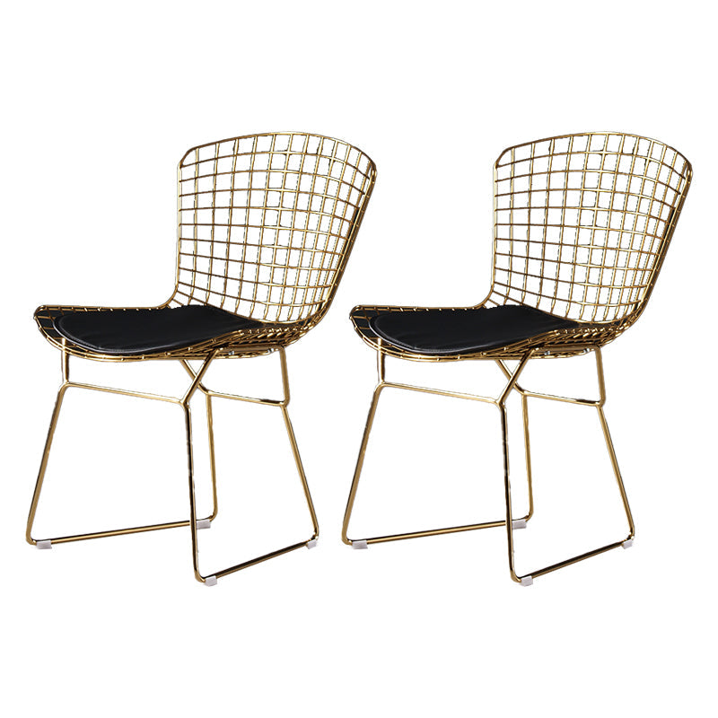 Glam Metal Dining Side Chair Dining Room Cross Back Armless Upholstered Chair Black 2 Piece Set Clearhalo ' kitchen&dining_furn' 'Dining Chairs' 'Dining Tables & Seating' 'dining_chair' 'furn' 'furn_dining_chair' 'Furniture' 'furniture_dining_chair' 'Kitchen & Dining Furniture' 'kitchen' 4139643