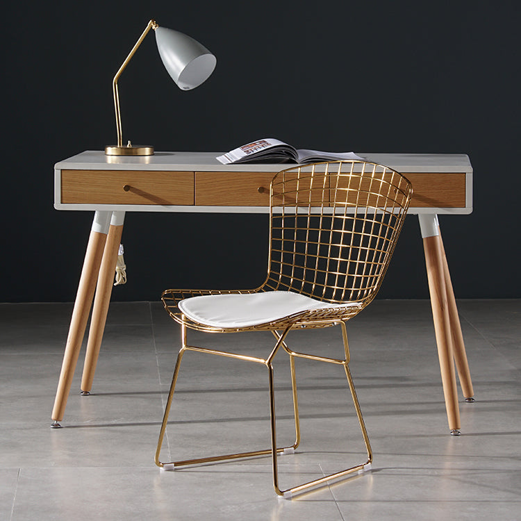 Glam Metal Dining Side Chair Dining Room Cross Back Armless Upholstered Chair Clearhalo ' kitchen&dining_furn' 'Dining Chairs' 'Dining Tables & Seating' 'dining_chair' 'furn' 'furn_dining_chair' 'Furniture' 'furniture_dining_chair' 'Kitchen & Dining Furniture' 'kitchen' 4139644