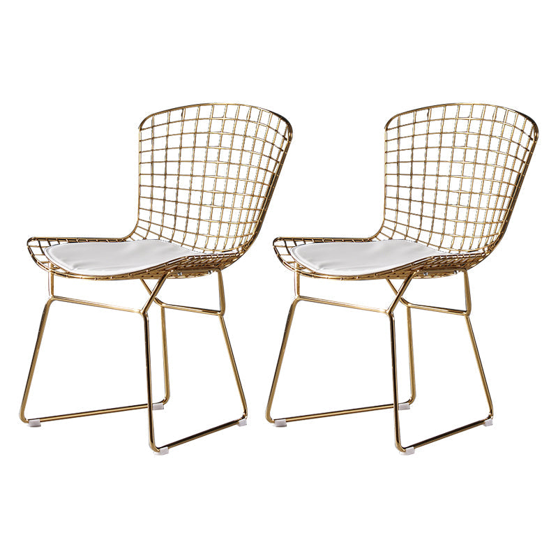 Glam Metal Dining Side Chair Dining Room Cross Back Armless Upholstered Chair White 2 Piece Set Clearhalo ' kitchen&dining_furn' 'Dining Chairs' 'Dining Tables & Seating' 'dining_chair' 'furn' 'furn_dining_chair' 'Furniture' 'furniture_dining_chair' 'Kitchen & Dining Furniture' 'kitchen' 4139650