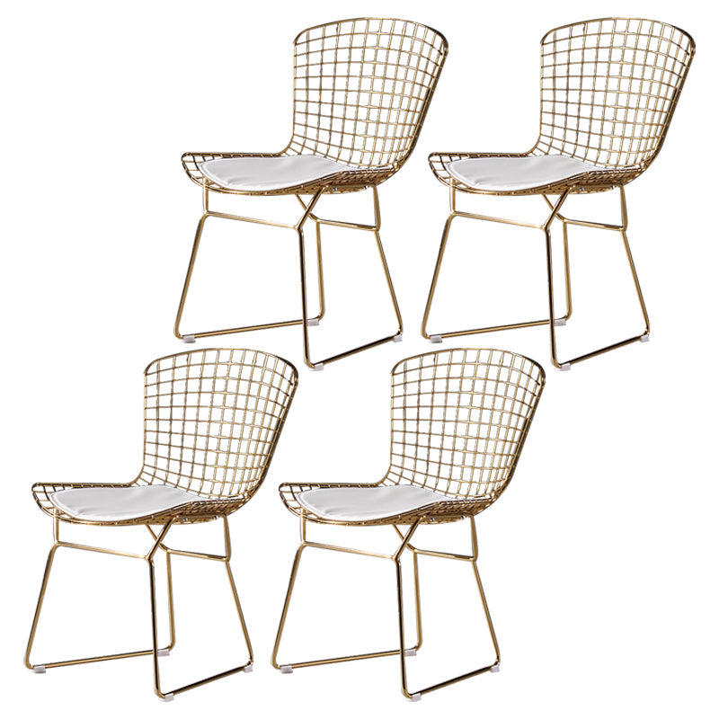Glam Metal Dining Side Chair Dining Room Cross Back Armless Upholstered Chair White 4 Piece Set Clearhalo ' kitchen&dining_furn' 'Dining Chairs' 'Dining Tables & Seating' 'dining_chair' 'furn' 'furn_dining_chair' 'Furniture' 'furniture_dining_chair' 'Kitchen & Dining Furniture' 'kitchen' 4139652