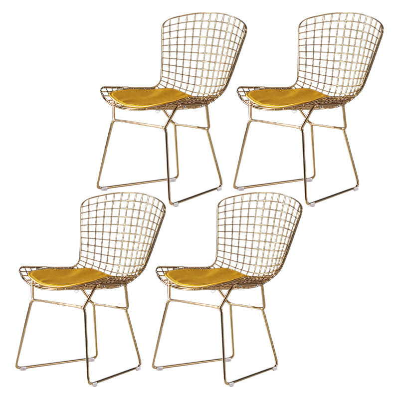 Glam Metal Dining Side Chair Dining Room Cross Back Armless Upholstered Chair Yellow 4 Piece Set Clearhalo ' kitchen&dining_furn' 'Dining Chairs' 'Dining Tables & Seating' 'dining_chair' 'furn' 'furn_dining_chair' 'Furniture' 'furniture_dining_chair' 'Kitchen & Dining Furniture' 'kitchen' 4139657