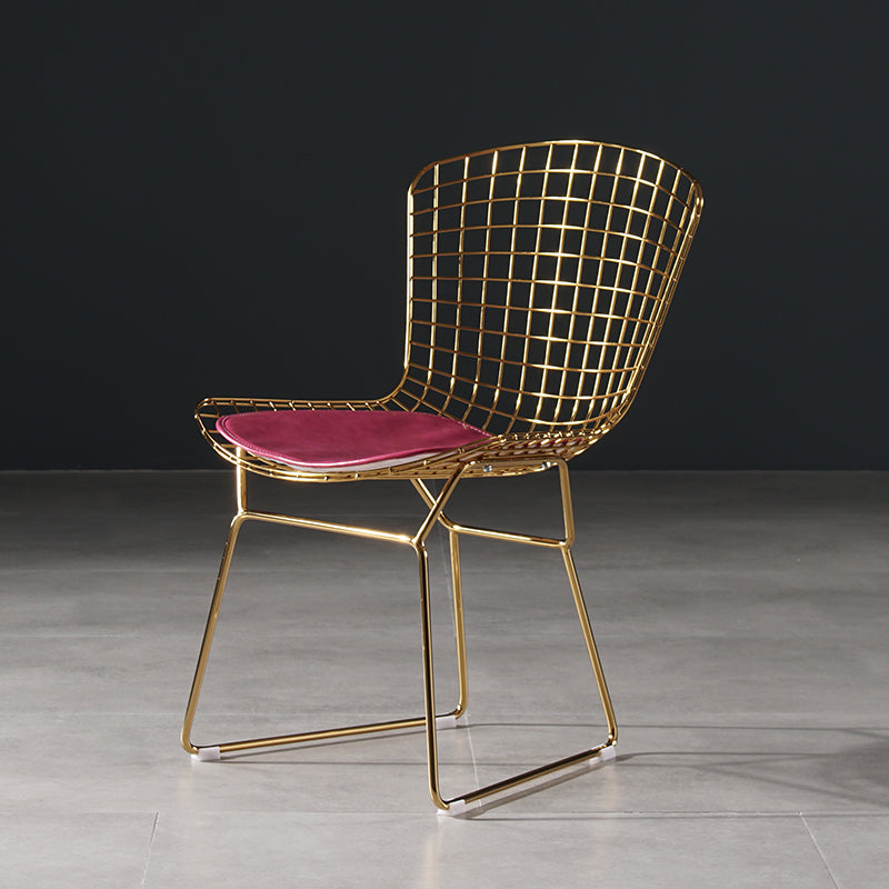 Glam Metal Dining Side Chair Dining Room Cross Back Armless Upholstered Chair Rose Red 1 Piece Clearhalo ' kitchen&dining_furn' 'Dining Chairs' 'Dining Tables & Seating' 'dining_chair' 'furn' 'furn_dining_chair' 'Furniture' 'furniture_dining_chair' 'Kitchen & Dining Furniture' 'kitchen' 4139659