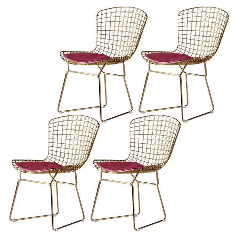 Glam Metal Dining Side Chair Dining Room Cross Back Armless Upholstered Chair Rose Red 4 Piece Set Clearhalo ' kitchen&dining_furn' 'Dining Chairs' 'Dining Tables & Seating' 'dining_chair' 'furn' 'furn_dining_chair' 'Furniture' 'furniture_dining_chair' 'Kitchen & Dining Furniture' 'kitchen' 4139663