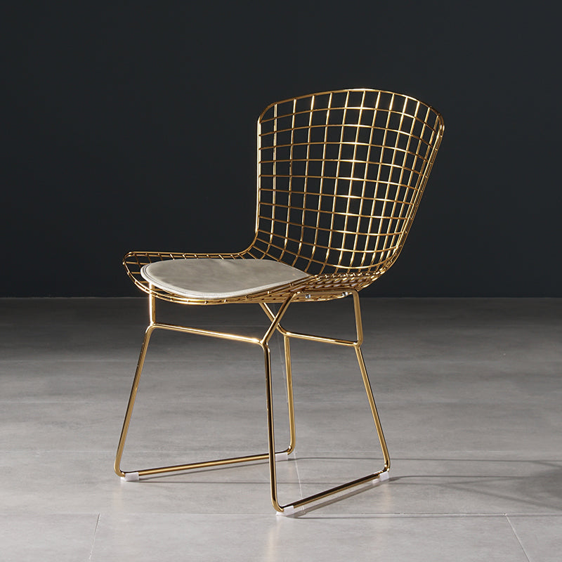 Glam Metal Dining Side Chair Dining Room Cross Back Armless Upholstered Chair Gray-White 1 Piece Clearhalo ' kitchen&dining_furn' 'Dining Chairs' 'Dining Tables & Seating' 'dining_chair' 'furn' 'furn_dining_chair' 'Furniture' 'furniture_dining_chair' 'Kitchen & Dining Furniture' 'kitchen' 4139665