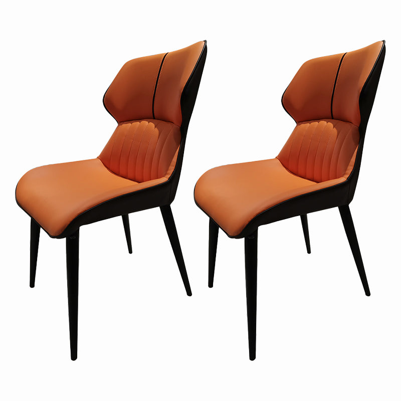 Modern Home Dining Side Chair Leather Armless Dining Chairs (Set of 2) Orange Black Clearhalo ' kitchen&dining_furn' 'Dining Chairs' 'Dining Tables & Seating' 'dining_chair' 'furn' 'furn_dining_chair' 'Furniture' 'furniture_dining_chair' 'Kitchen & Dining Furniture' 'kitchen' 4139703