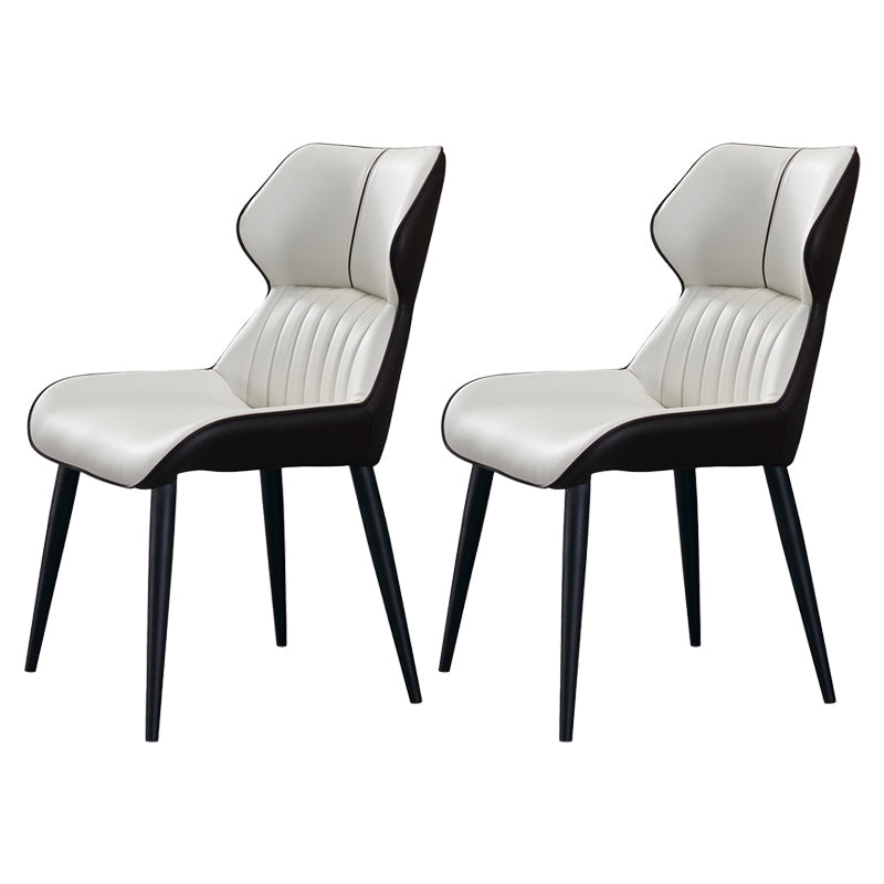 Modern Home Dining Side Chair Leather Armless Dining Chairs (Set of 2) White-Brown Clearhalo ' kitchen&dining_furn' 'Dining Chairs' 'Dining Tables & Seating' 'dining_chair' 'furn' 'furn_dining_chair' 'Furniture' 'furniture_dining_chair' 'Kitchen & Dining Furniture' 'kitchen' 4139707