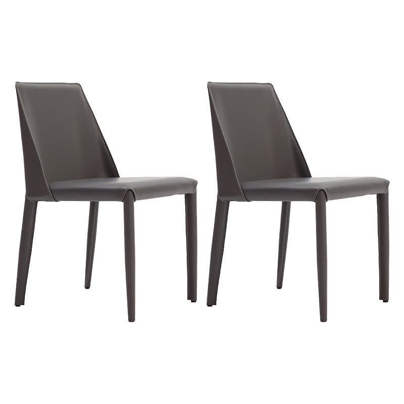 Contemporary Style Leather Dining Chairs Solid Back Armless Chairs for Home Use (Set of 2) Dark Gray Clearhalo ' kitchen&dining_furn' 'Dining Chairs' 'Dining Tables & Seating' 'dining_chair' 'furn' 'furn_dining_chair' 'Furniture' 'furniture_dining_chair' 'Kitchen & Dining Furniture' 'kitchen' 4139720