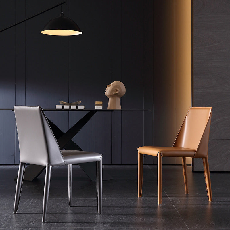 Contemporary Style Leather Dining Chairs Solid Back Armless Chairs for Home Use (Set of 2) Clearhalo ' kitchen&dining_furn' 'Dining Chairs' 'Dining Tables & Seating' 'dining_chair' 'furn' 'furn_dining_chair' 'Furniture' 'furniture_dining_chair' 'Kitchen & Dining Furniture' 'kitchen' 4139721