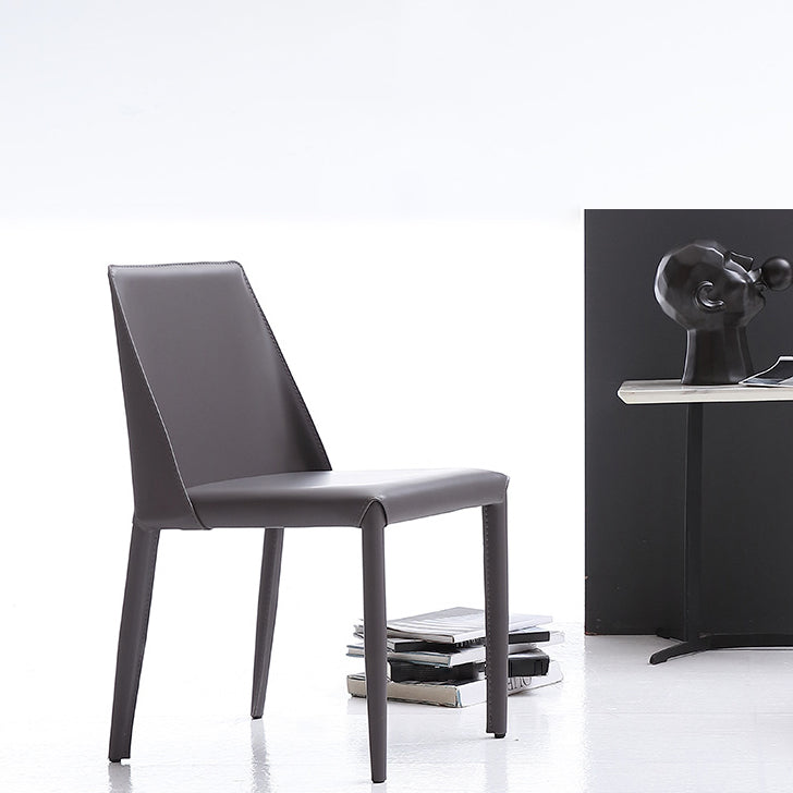 Contemporary Style Leather Dining Chairs Solid Back Armless Chairs for Home Use (Set of 2) Clearhalo ' kitchen&dining_furn' 'Dining Chairs' 'Dining Tables & Seating' 'dining_chair' 'furn' 'furn_dining_chair' 'Furniture' 'furniture_dining_chair' 'Kitchen & Dining Furniture' 'kitchen' 4139734