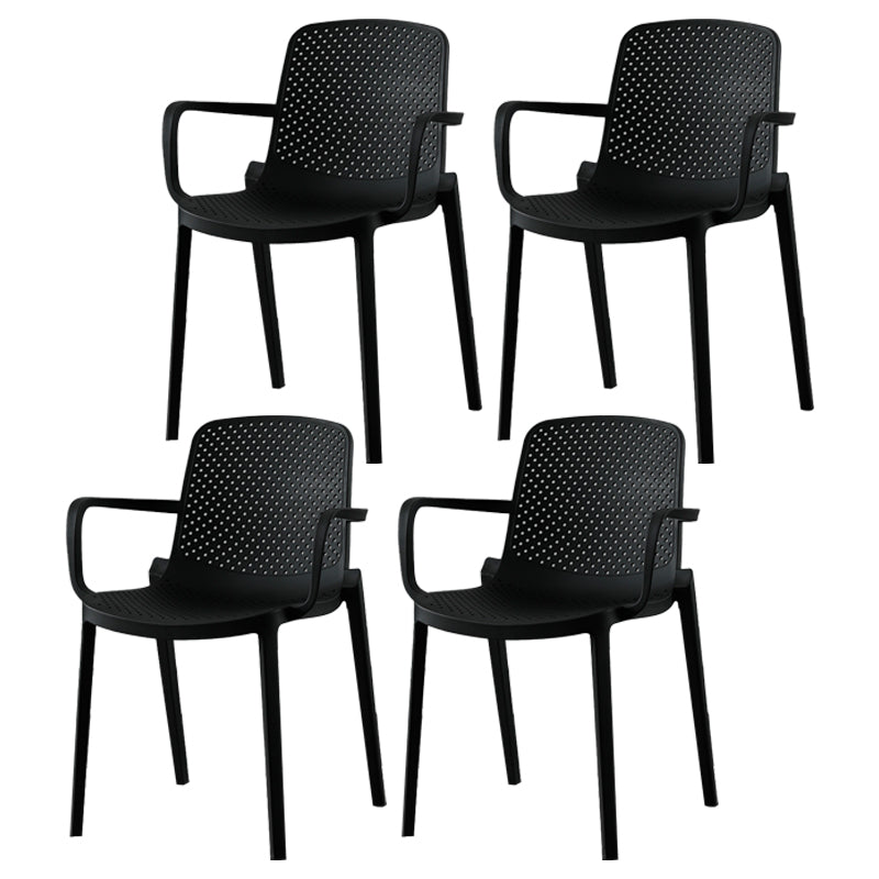 Contemporary Plastic Dining Room Chair Stacking Arm Chair for Restaurant (Set of 4) Black Clearhalo ' kitchen&dining_furn' 'Dining Chairs' 'Dining Tables & Seating' 'dining_chair' 'Furniture' 'furniture_dining_chair' 'Kitchen & Dining Furniture' 'kitchen' 4139878