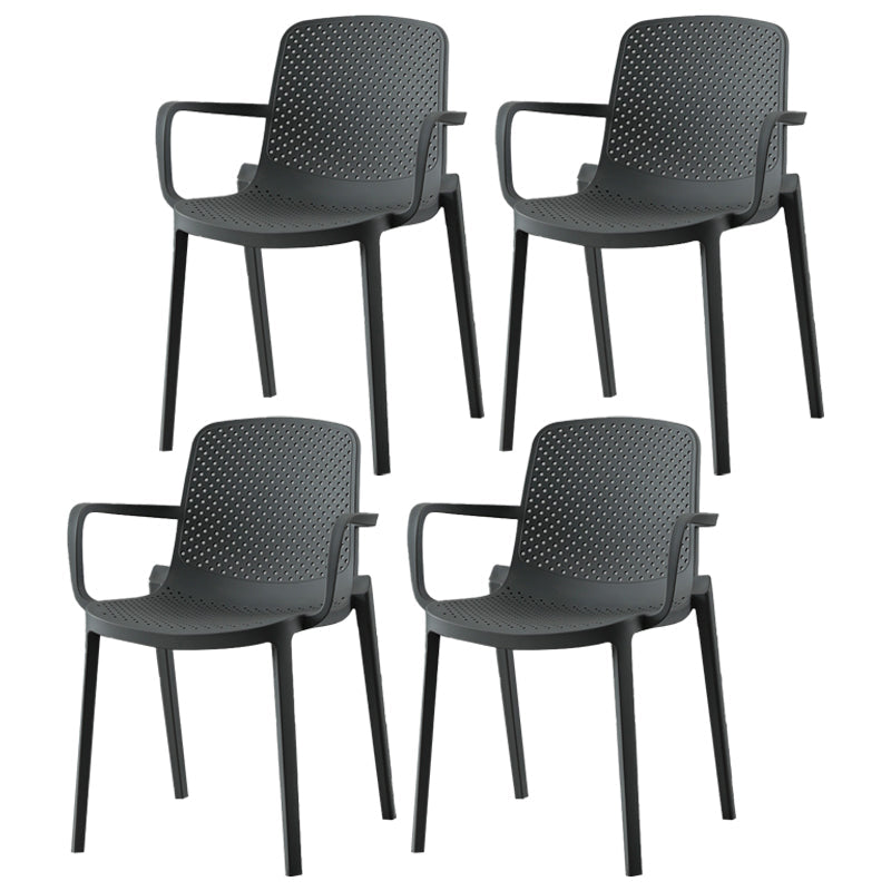 Contemporary Plastic Dining Room Chair Stacking Arm Chair for Restaurant (Set of 4) Grey Clearhalo ' kitchen&dining_furn' 'Dining Chairs' 'Dining Tables & Seating' 'dining_chair' 'Furniture' 'furniture_dining_chair' 'Kitchen & Dining Furniture' 'kitchen' 4139879