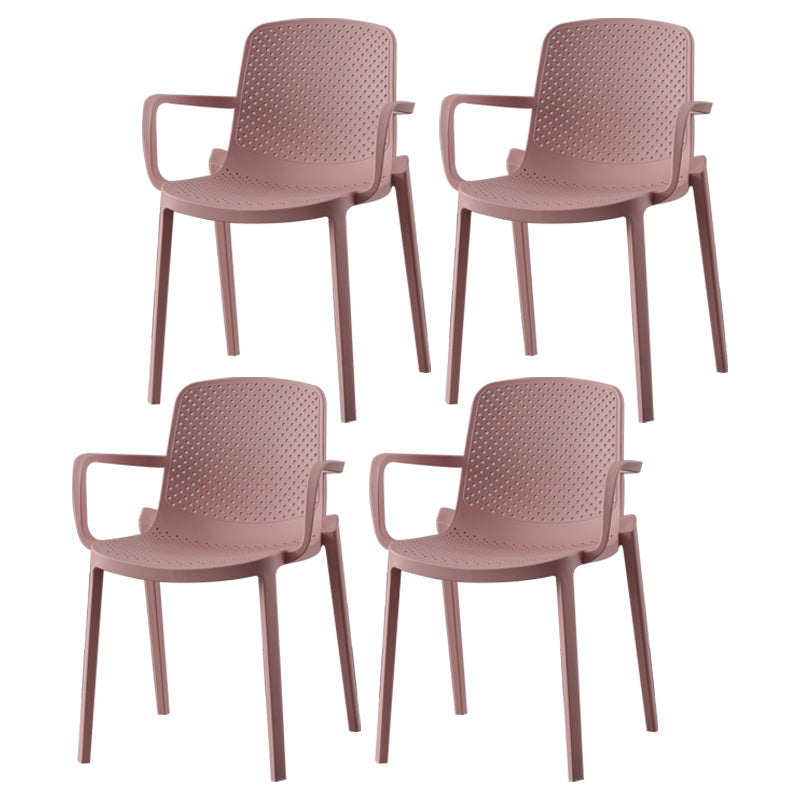 Contemporary Plastic Dining Room Chair Stacking Arm Chair for Restaurant (Set of 4) Pink Clearhalo ' kitchen&dining_furn' 'Dining Chairs' 'Dining Tables & Seating' 'dining_chair' 'Furniture' 'furniture_dining_chair' 'Kitchen & Dining Furniture' 'kitchen' 4139883