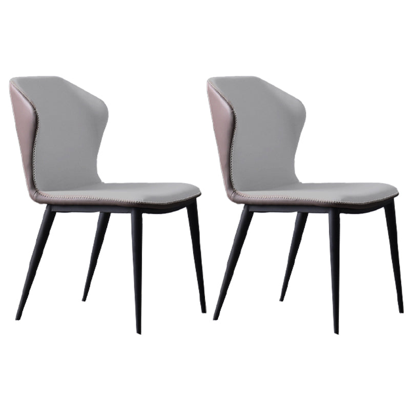 Industrial Style Wingback Parsons Chairs Leather Dining Armless Chairs (Set of 2) Grey Clearhalo ' kitchen&dining_furn' 'Dining Chairs' 'Dining Tables & Seating' 'dining_chair' 'furn' 'furn_dining_chair' 'Furniture' 'furniture_dining_chair' 'Kitchen & Dining Furniture' 'kitchen' 4139986