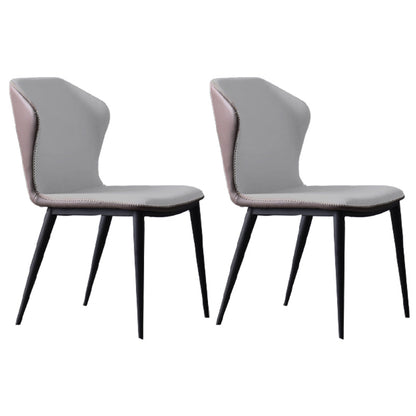 Industrial Style Wingback Parsons Chairs Leather Dining Armless Chairs (Set of 2) Grey Clearhalo ' kitchen&dining_furn' 'Dining Chairs' 'Dining Tables & Seating' 'dining_chair' 'furn' 'furn_dining_chair' 'Furniture' 'furniture_dining_chair' 'Kitchen & Dining Furniture' 'kitchen' 4139986