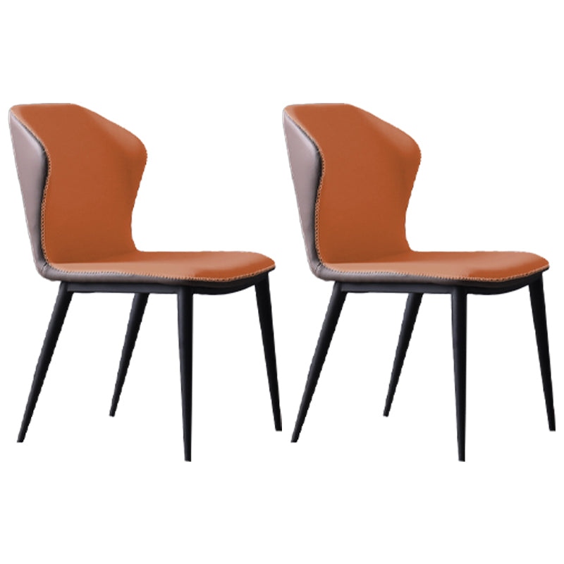 Industrial Style Wingback Parsons Chairs Leather Dining Armless Chairs (Set of 2) Orange Clearhalo ' kitchen&dining_furn' 'Dining Chairs' 'Dining Tables & Seating' 'dining_chair' 'furn' 'furn_dining_chair' 'Furniture' 'furniture_dining_chair' 'Kitchen & Dining Furniture' 'kitchen' 4139991
