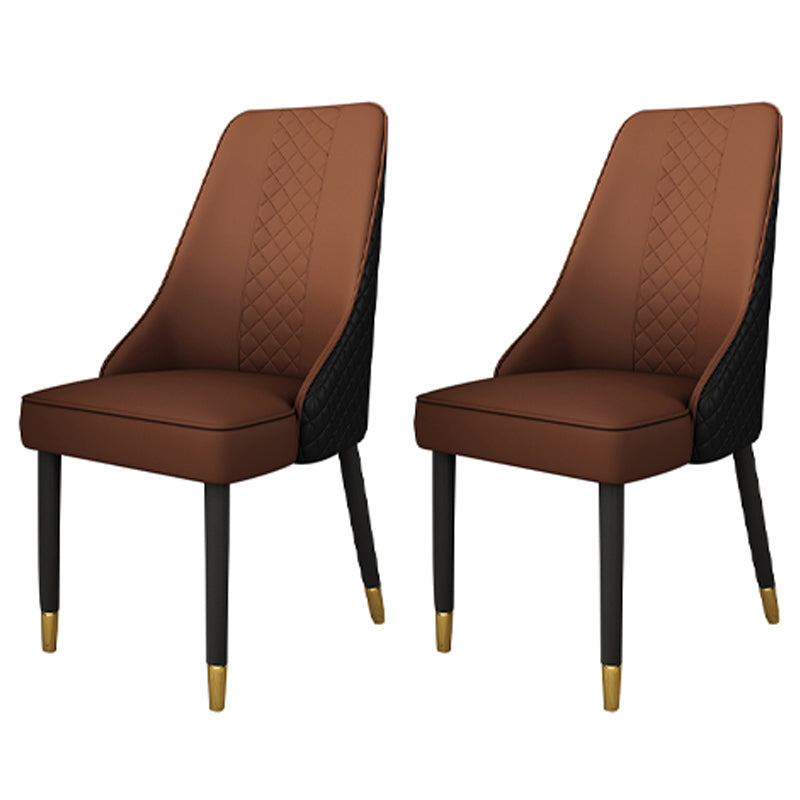 Solid Back Dining Arm Chairs Leather Upholstered Dining Armchairs (Set of 2) Black-Brown Clearhalo ' kitchen&dining_furn' 'Dining Chairs' 'Dining Tables & Seating' 'dining_chair' 'furn' 'furn_dining_chair' 'Furniture' 'furniture_dining_chair' 'Kitchen & Dining Furniture' 'kitchen' 4140025