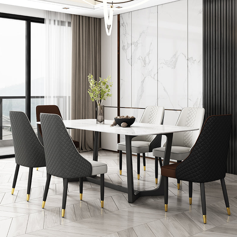 Solid Back Dining Arm Chairs Leather Upholstered Dining Armchairs (Set of 2) Clearhalo ' kitchen&dining_furn' 'Dining Chairs' 'Dining Tables & Seating' 'dining_chair' 'furn' 'furn_dining_chair' 'Furniture' 'furniture_dining_chair' 'Kitchen & Dining Furniture' 'kitchen' 4140030