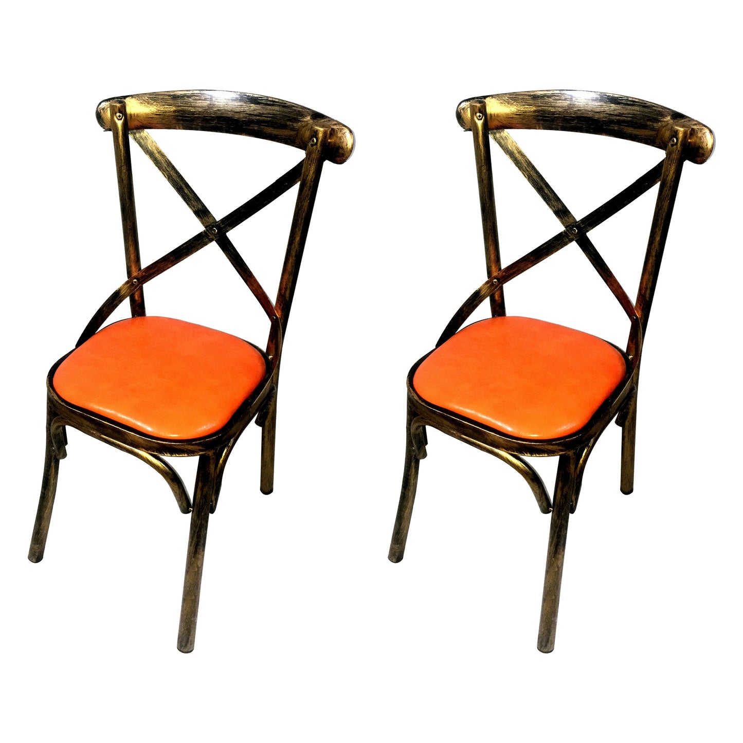 Industrial Style Metal Chairs Dining Room Kitchen Cross Back Side Chair Orange 2 Piece Set Clearhalo ' kitchen&dining_furn' 'Dining Chairs' 'Dining Tables & Seating' 'dining_chair' 'furn' 'furn_dining_chair' 'Furniture' 'furniture_dining_chair' 'Kitchen & Dining Furniture' 'kitchen' 4140148